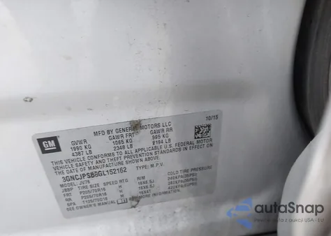 2016 Chevrolet Trax Lt z USA, uszkodzony, nr VIN 3GNCJPSB8GL152162